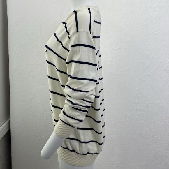 Tommy Hilfiger Striped Black and White V Neck Sweater - Picture 3 of 4